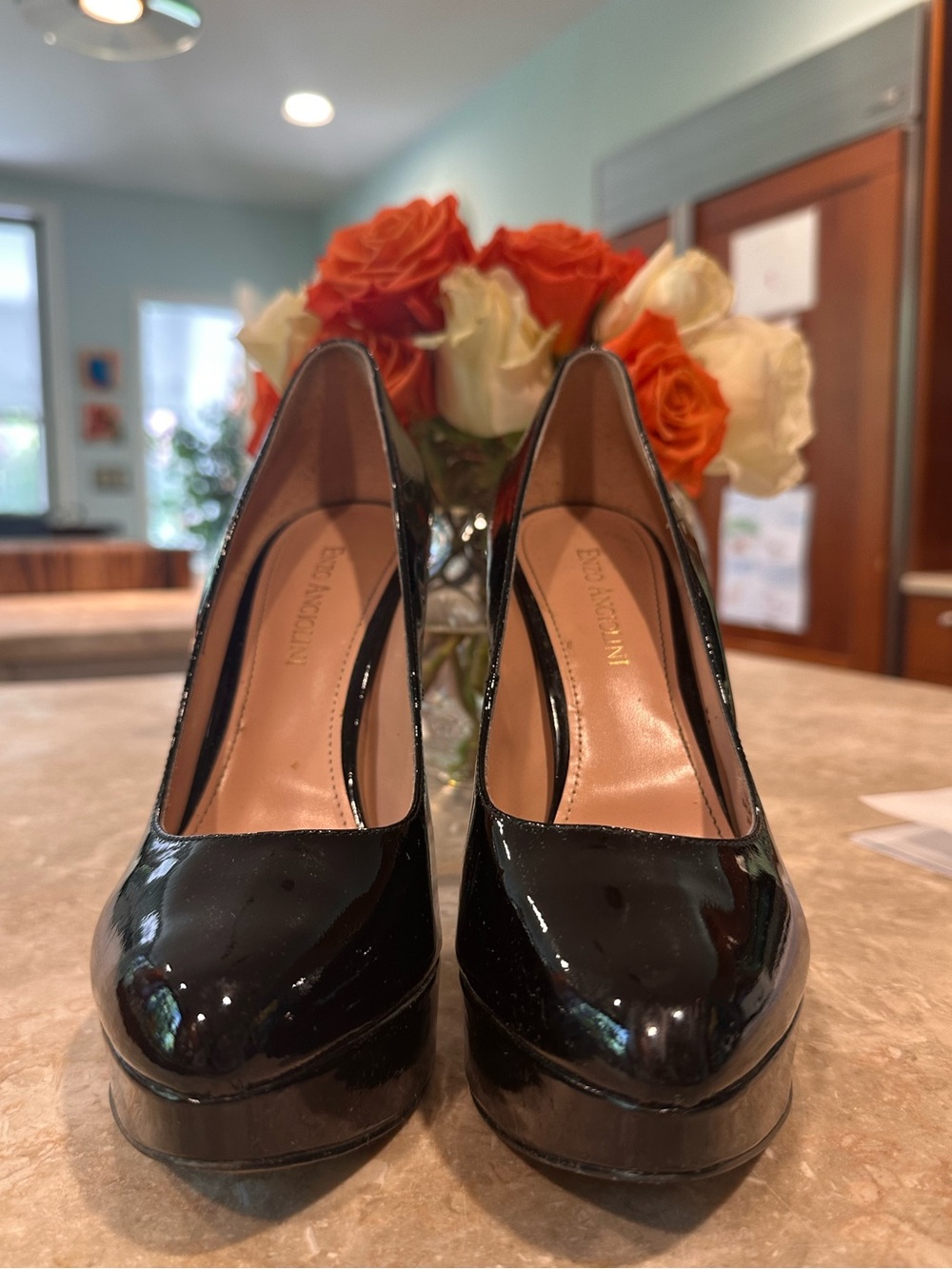 Enzo Angiolini Black Patent Platform Pumps